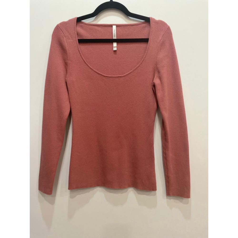 Babaton Pink Knit Ribbed Long Sleeve Scoop Neck Sweater M Cashmere Blend